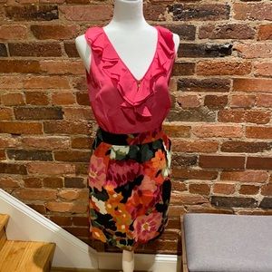Anthropology Floral Pencil Dress with Ruffles